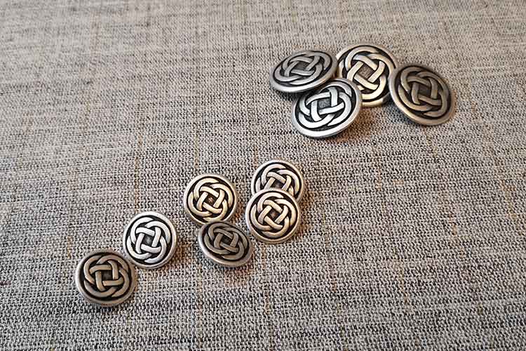 Silver metal buttons with Celtic knot design - Sew Irish