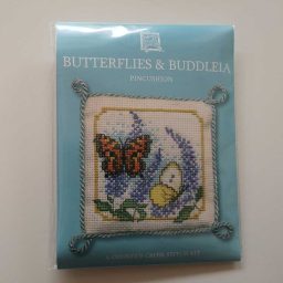 "Butterflies & Buddleia" pin cushion cross-stitch embroidery kit