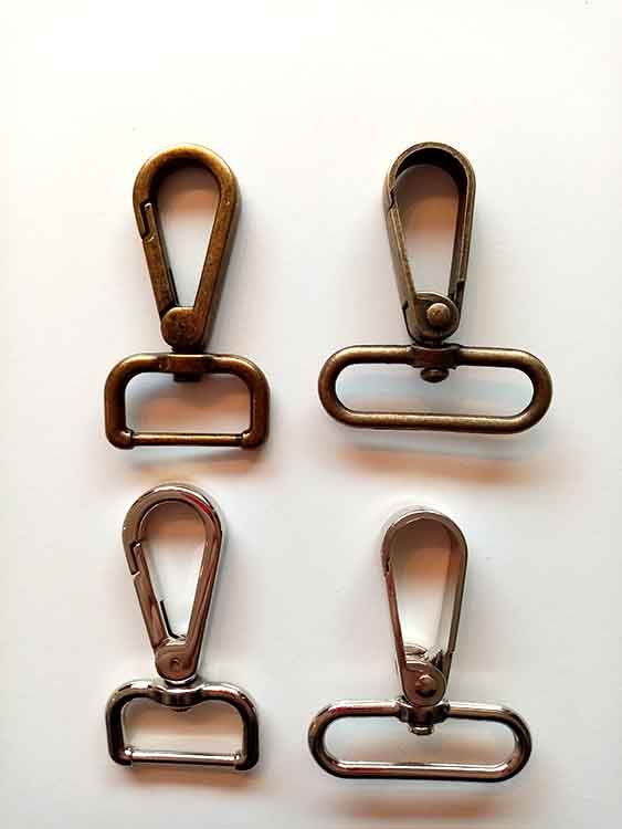 Metal snap hook, nickel or vintage brass (25mm, 39mm)