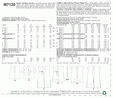 M7120 Misses' Dresses and Belt