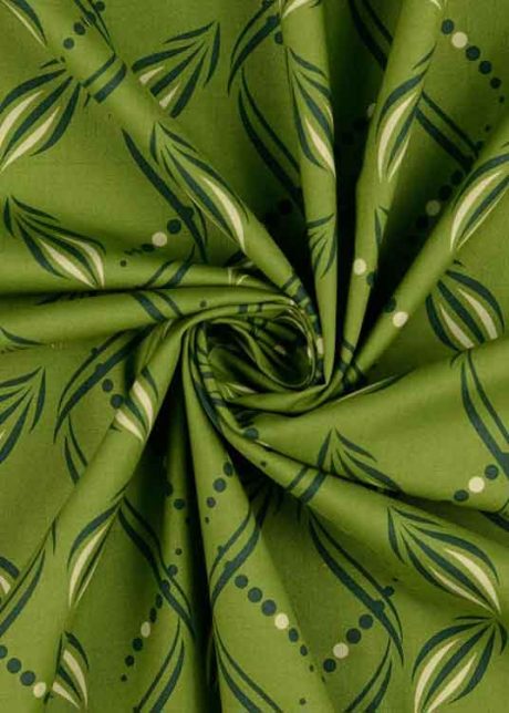 Cotton print, "Falling Leaves" (olive green)