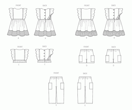 B7004 Children's Dresses, Top, Shorts and Pants