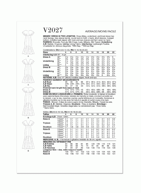 V2027 Misses' Dress in Two Lengths