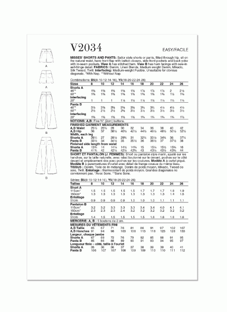 V2034 Misses' Shorts and Pants