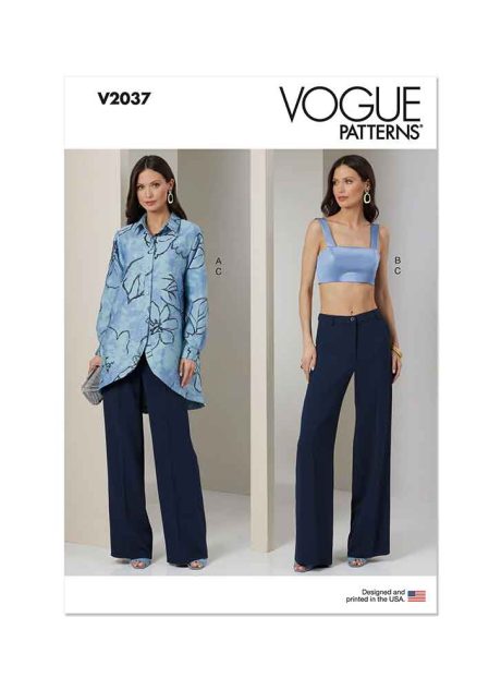 V2037 Misses' Shirt, Crop Top and Pants