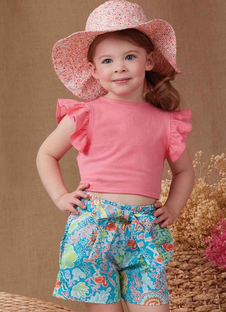 S9961 Toddlers' Shorts, Pants, Hat and Knit Top Worn Front or Back