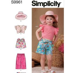 S9961 Toddlers' Shorts, Pants, Hat and Knit Top Worn Front or Back