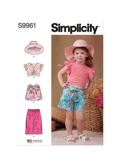 S9961 Toddlers' Shorts, Pants, Hat and Knit Top Worn Front or Back