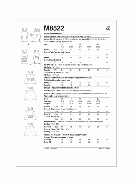 M8522 Misses' Cobbler Aprons