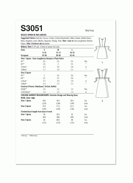 S3051 Misses' Apron in Two Lengths