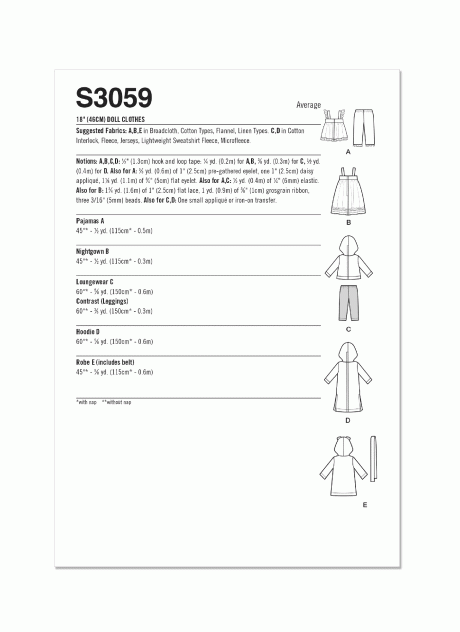 S3059 18" Doll Clothes by Elaine Heigl Designs