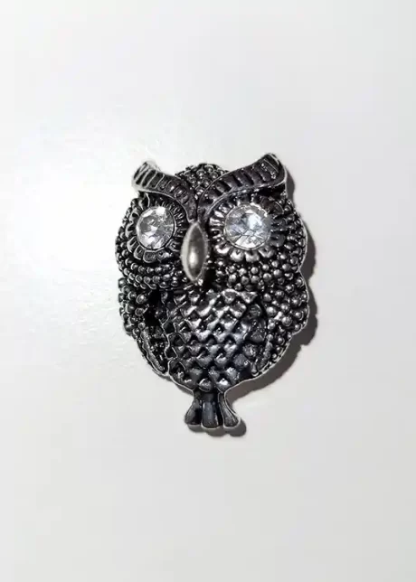 Metal owl button with diamante eyes, 28mm