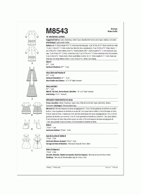 M8543 18" Doll Clothes by Carla Reiss