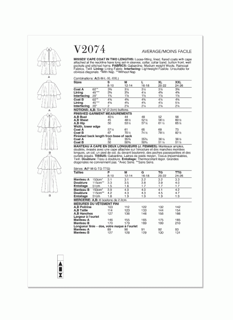 V2074 Misses' Cape Coat in Two Lengths