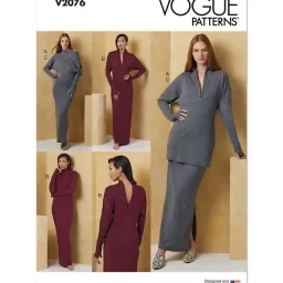 V2076 Misses' Knit Dress and Top Worn Front and Back and Skirt