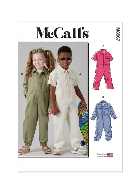 M8567 Children's Jumpsuit with Sleeve Variations