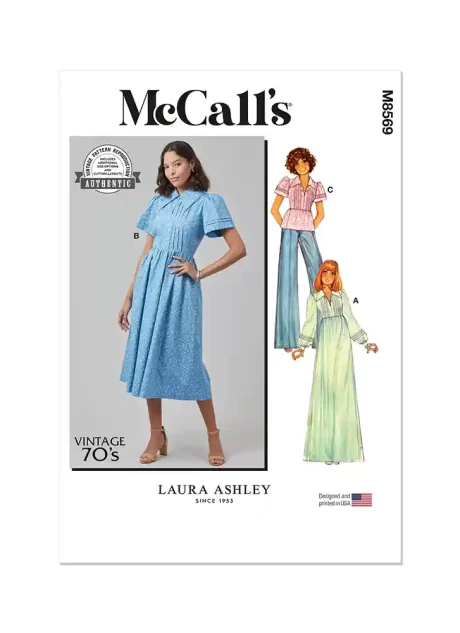 M8569 Misses' Dress with Sleeve Variations and Top by Laura Ashley