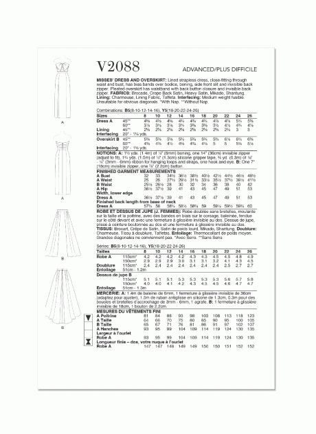 V2088 Misses' Dress and Overskirt